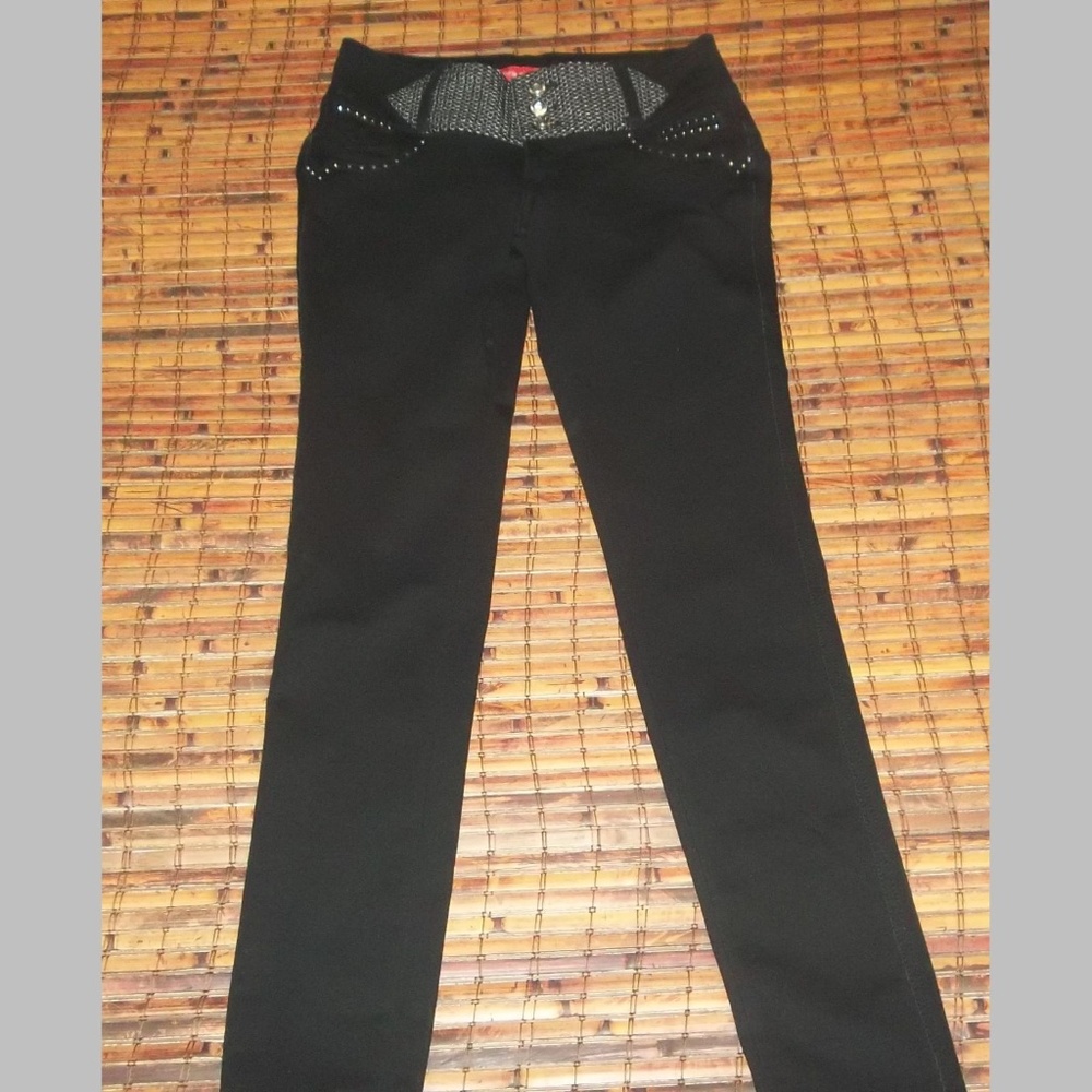 Ladies sz lg Black / silver stretch blend jeans